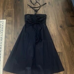 Veronica Beard Tucker Navy Ruched Halter Dress